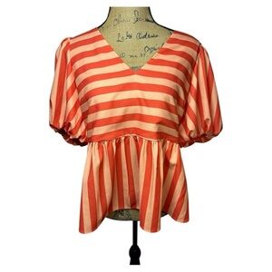 Crosby Jackie Orange Peplum Blouse with V-Neck